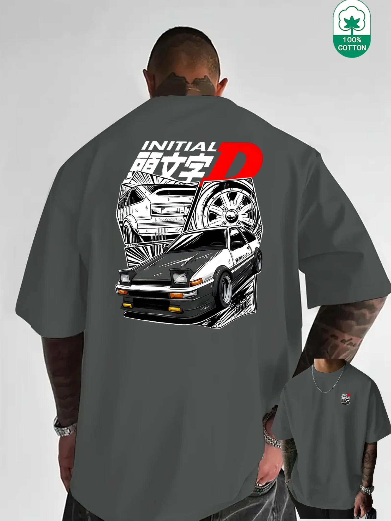 Fashion Trendy Retro Car Shards Individual Letters Creative Multi-Print Heavyweight Badass Pure Men'S Short Sleeve T-Shirt
