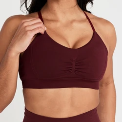 Bez wysiłku Micro Bralette kobiety bez szwu cabrio Racerback stanik sportowy działa regulowany pasek biustonosz do jogi Ruched Gym Top