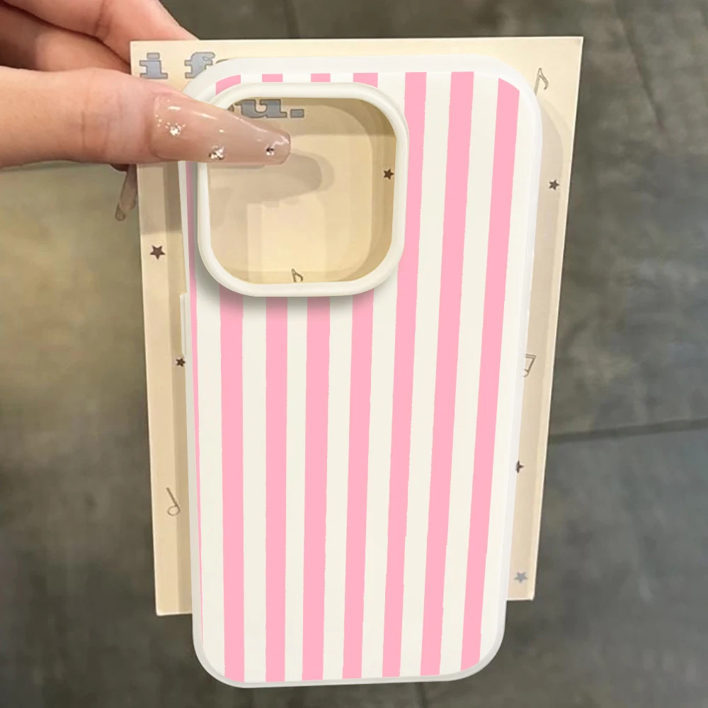 Sweet Pink White Vertical Striped Phone Case For Samsung Galaxy S26 S25 S24 S23 Ultra S26 S25 Plus A57 A37 A17 A07 Matte Cover