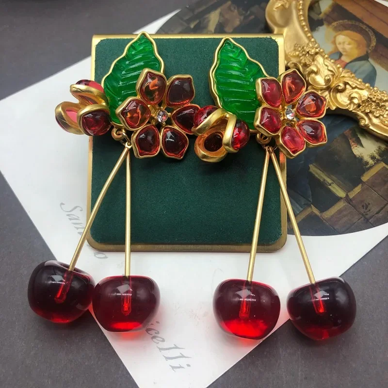 

Fruit Cherry Drip Glaze Dangle Cuffs Earrings