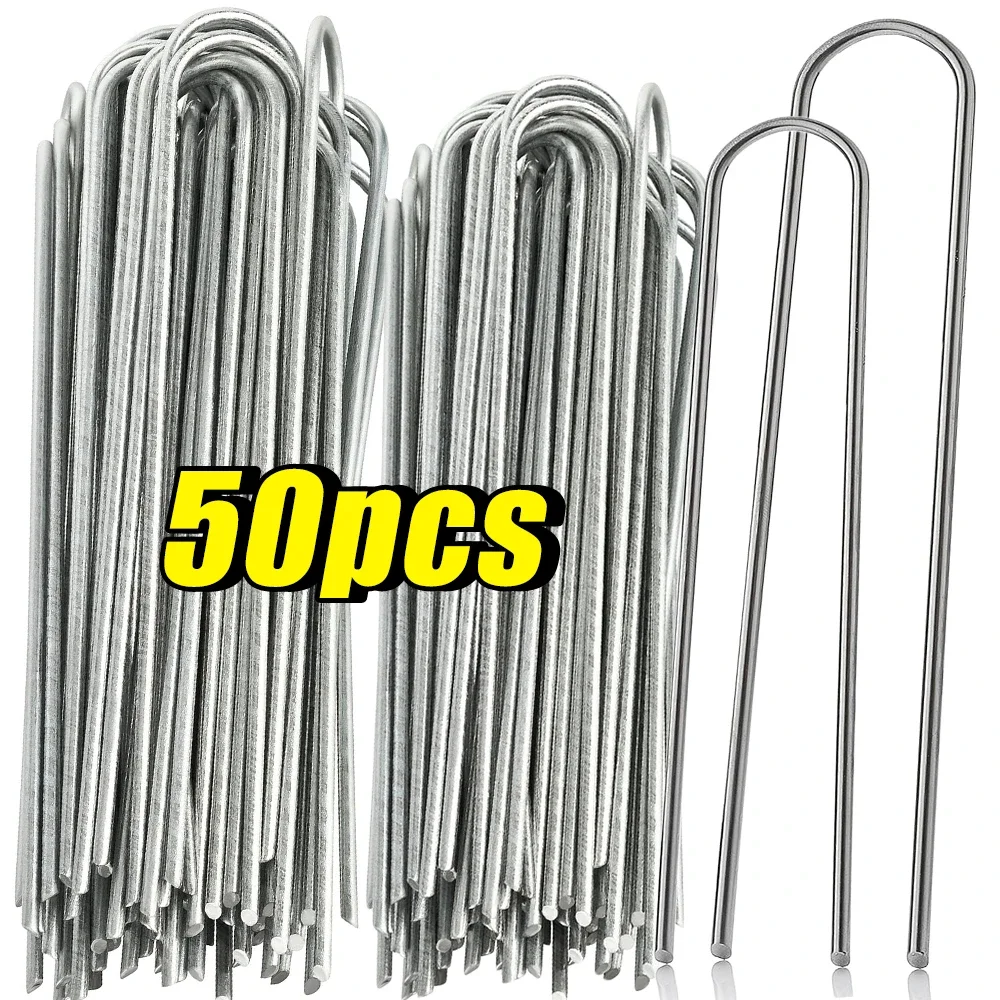 U-type Garden Staples Heavy-duty Fence Tubing Stakes Sod Pins Galvanized Landscape Spike for Holding Lawns Barrier Ground Nail