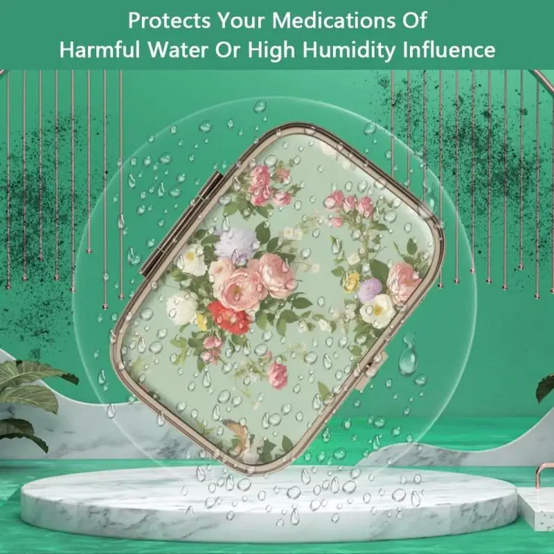 Portable Pill Case Pill Box With Mirror Retro Small Pill Case For Purse Or Pocket Pill Box Or Vitamins Fish Oil Supplements