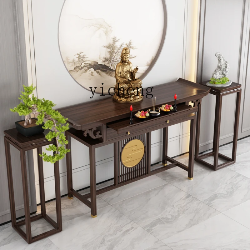 Zf New Chinese Style Solid Wood Incense Buddha Table Rural Living Room Middle Hall Desk Cabinet