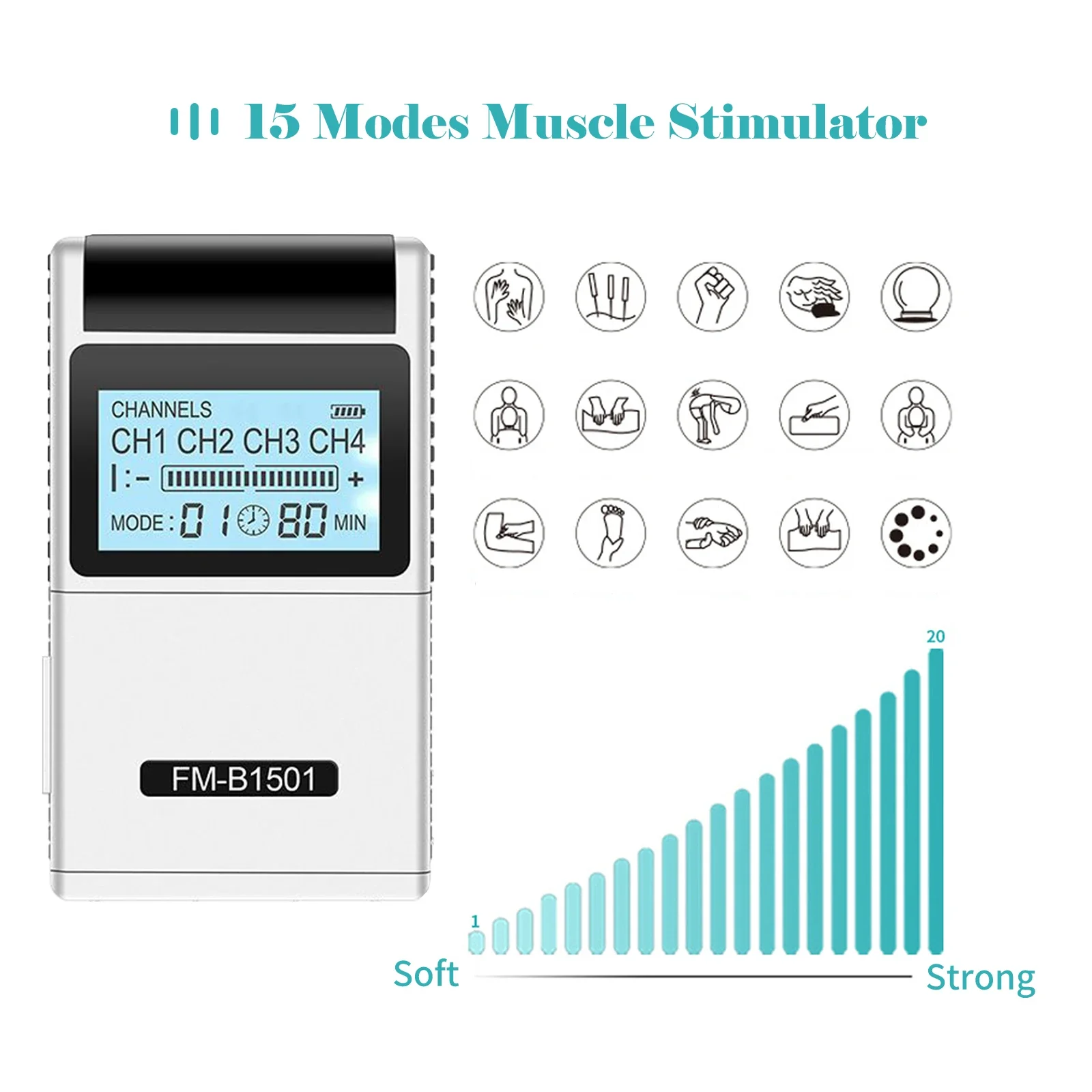 TENS EMS Muscle Stimulator 15 Modes 4 Outputs 8 Pads Pain Relief Electric Pulse Impulse Massager Machine Electrotherapy Machine