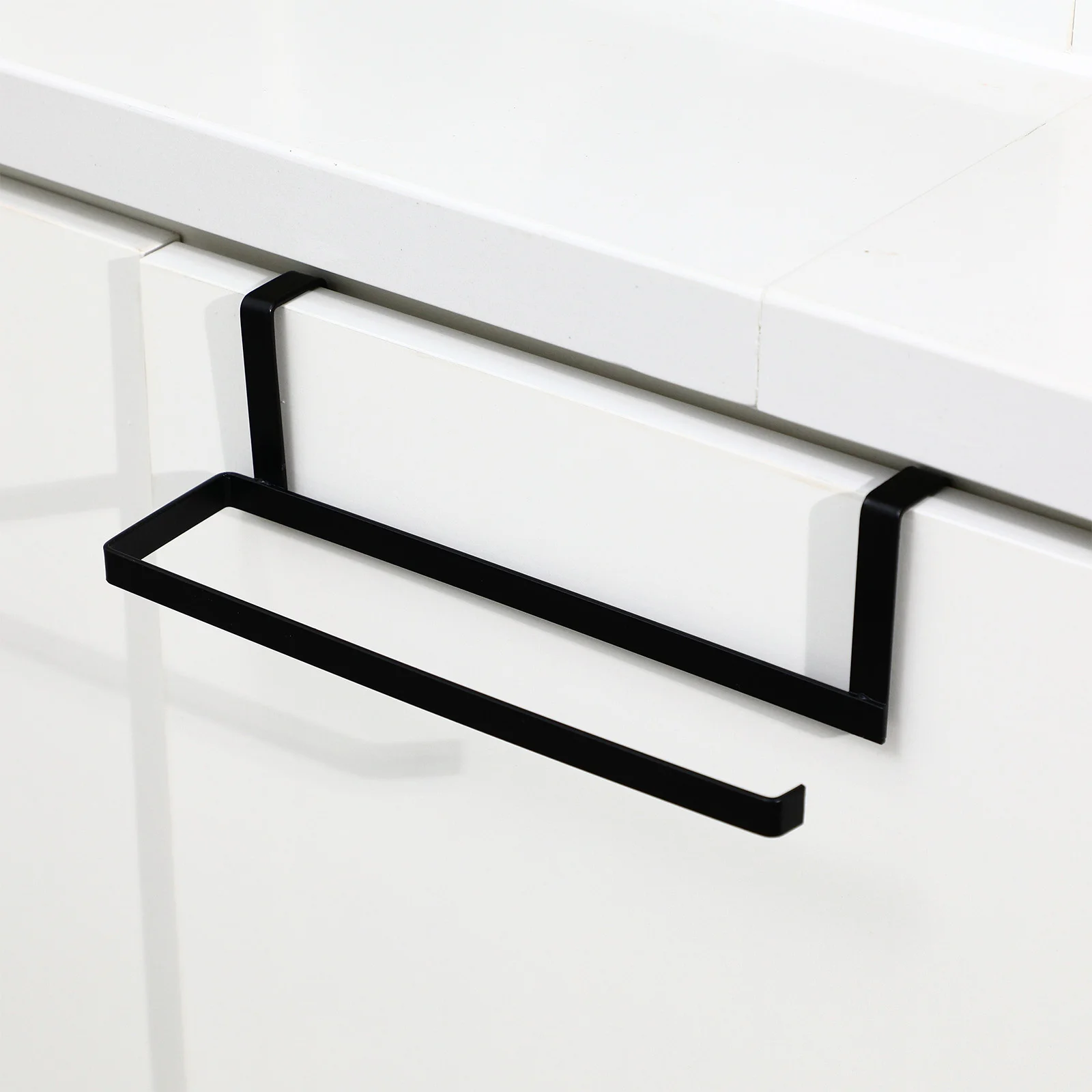 Kitchen Roll Paper Towel Holder Storage Rack Cabinet Tissue Shelf Nail Free Hanger Organizer (Black)