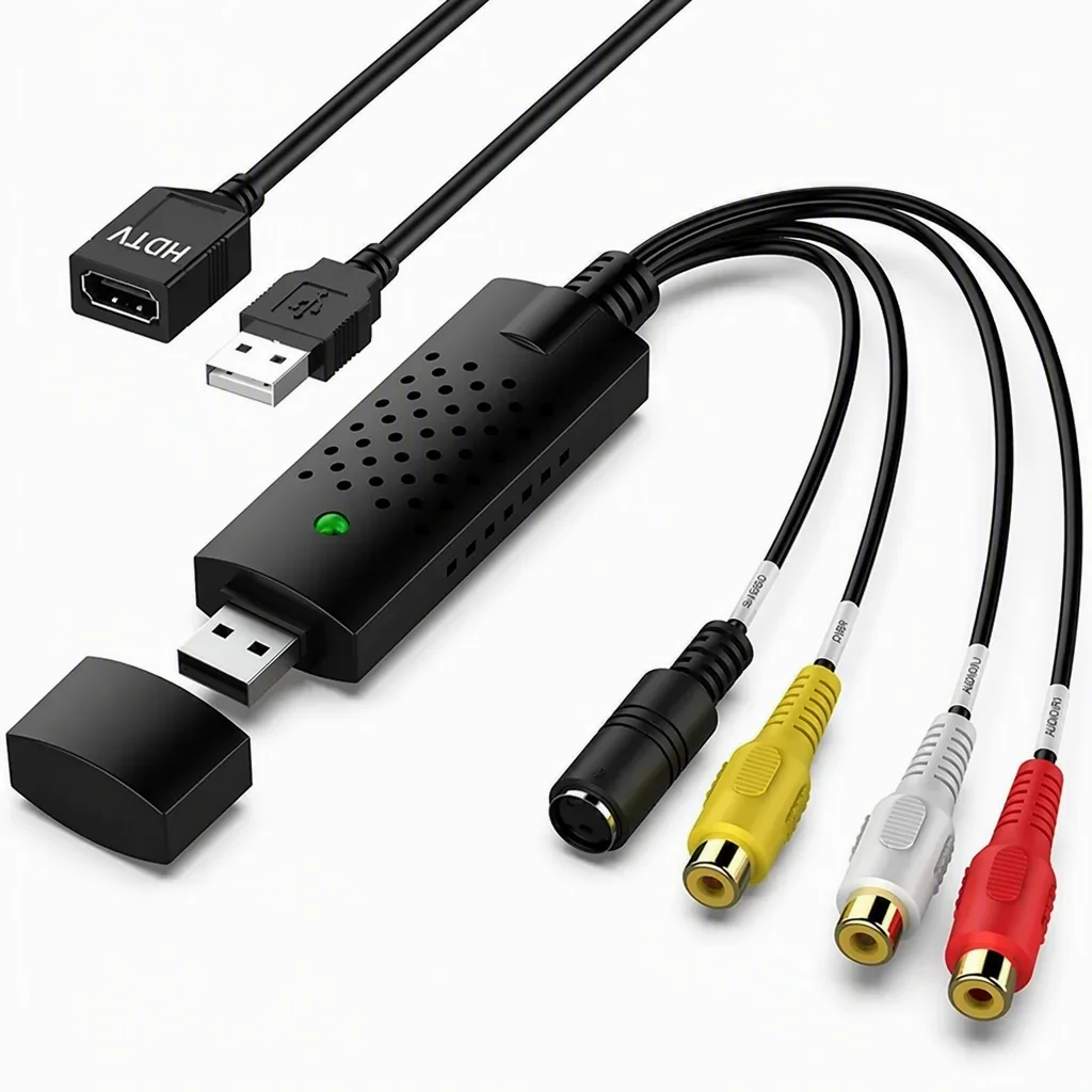 Capture Card, USB Video Capture Card Device, Audio Video Converter Grabber for RCA to USB-Convert VHS Mini DV VCR Hi8 DVD to Digital, for PC TV Tape Player Camcorder, MAC Windows Vista Compatible