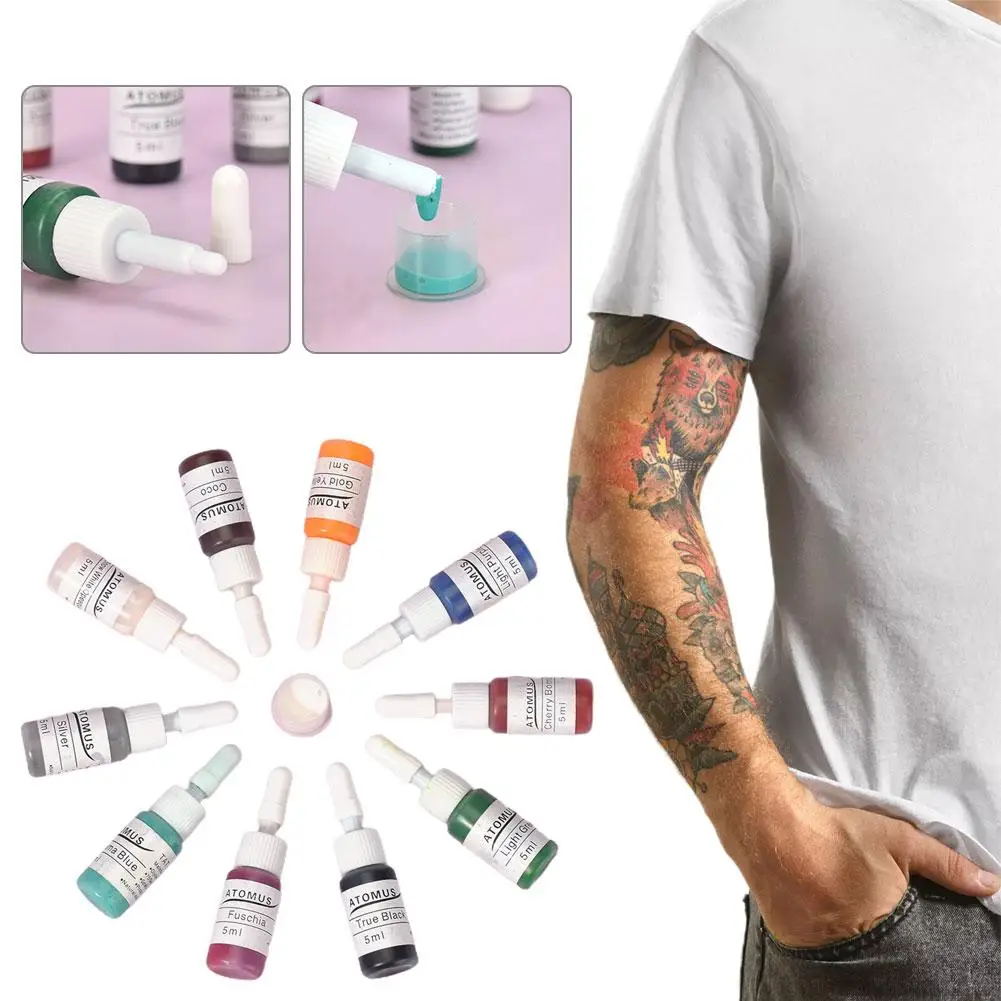 10pc 5ml pigmento per tatuaggi di sicurezza professionale per Kit di macchine per tatuaggi inchiostro per tatuaggi per vernice trucco permanente Body Art Tattoo Supplie