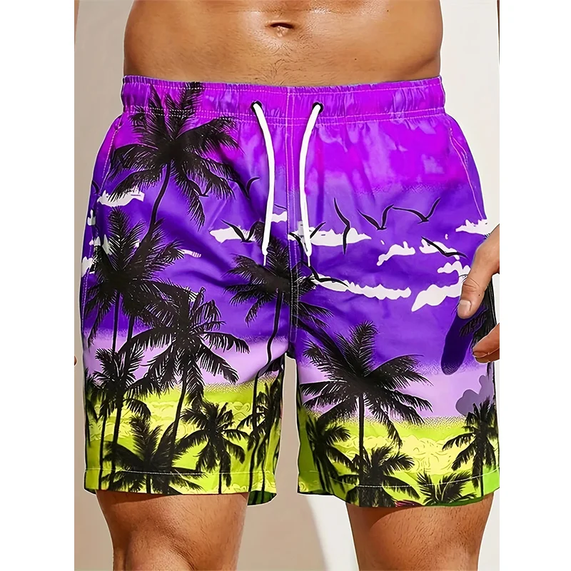 New Summer Harajuku 3D Cocoanut Trees Printing Beach Shorts Palm Tree Graphic Board Shorts For Men Hawaiian Cool Swimming Trunks