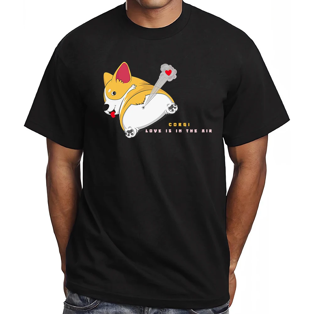 CLOOCL Corgi Dogs Cotton T-Shirts Love Is in The Air Printed Tees Funny Short Sleeve Shirts Men Clothing Dropshipping