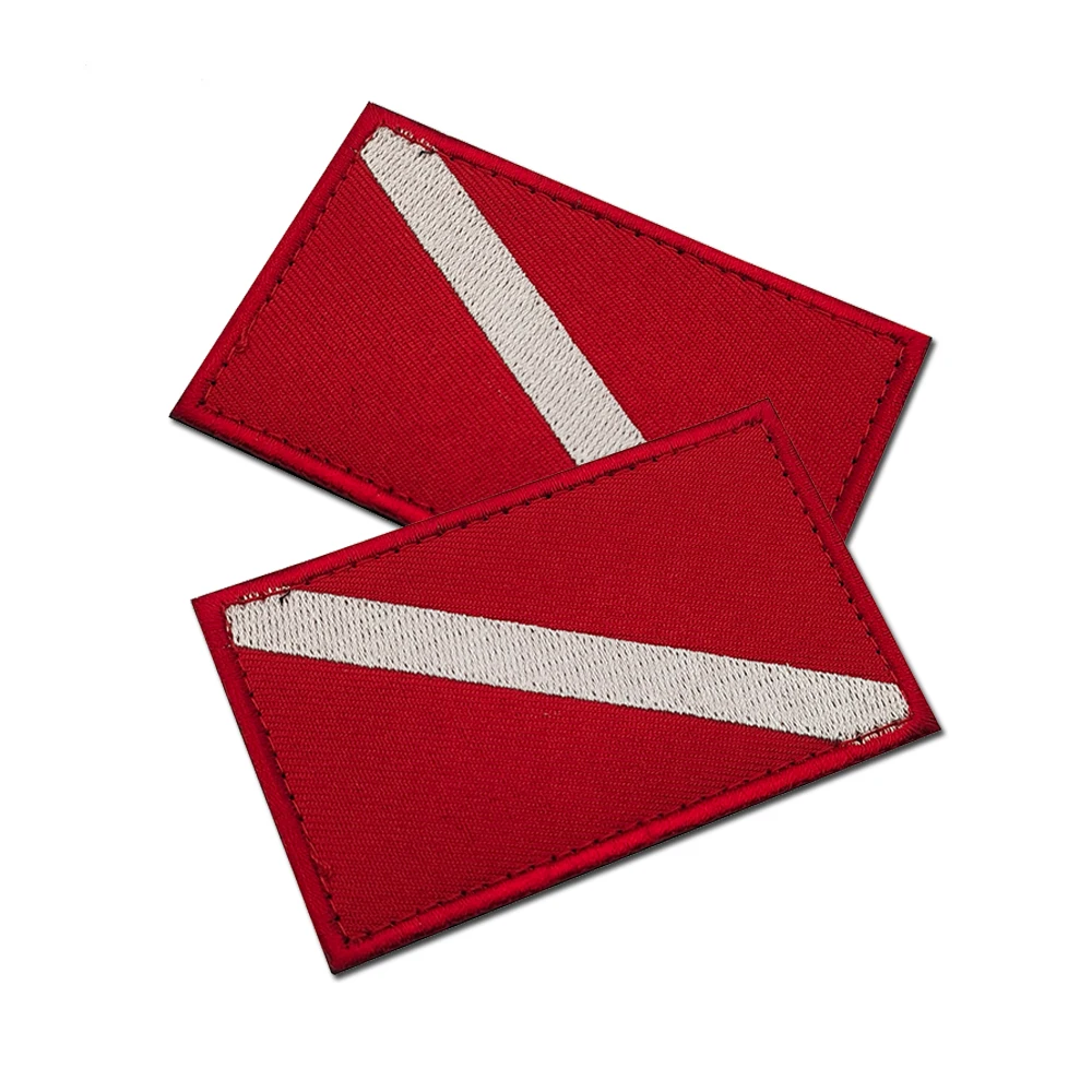 Dive Flag Embroidered Patch- Red Base with White Diagonal Stripe Tactical Badges for Diving Gear & Apparel