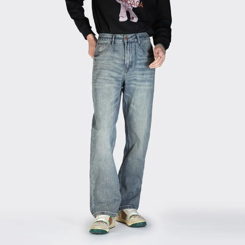 

Men Elastic Denim Vintage Fashion Loose Casual Soft Comfortable Plus Size Straight Jeans Pants Trousers