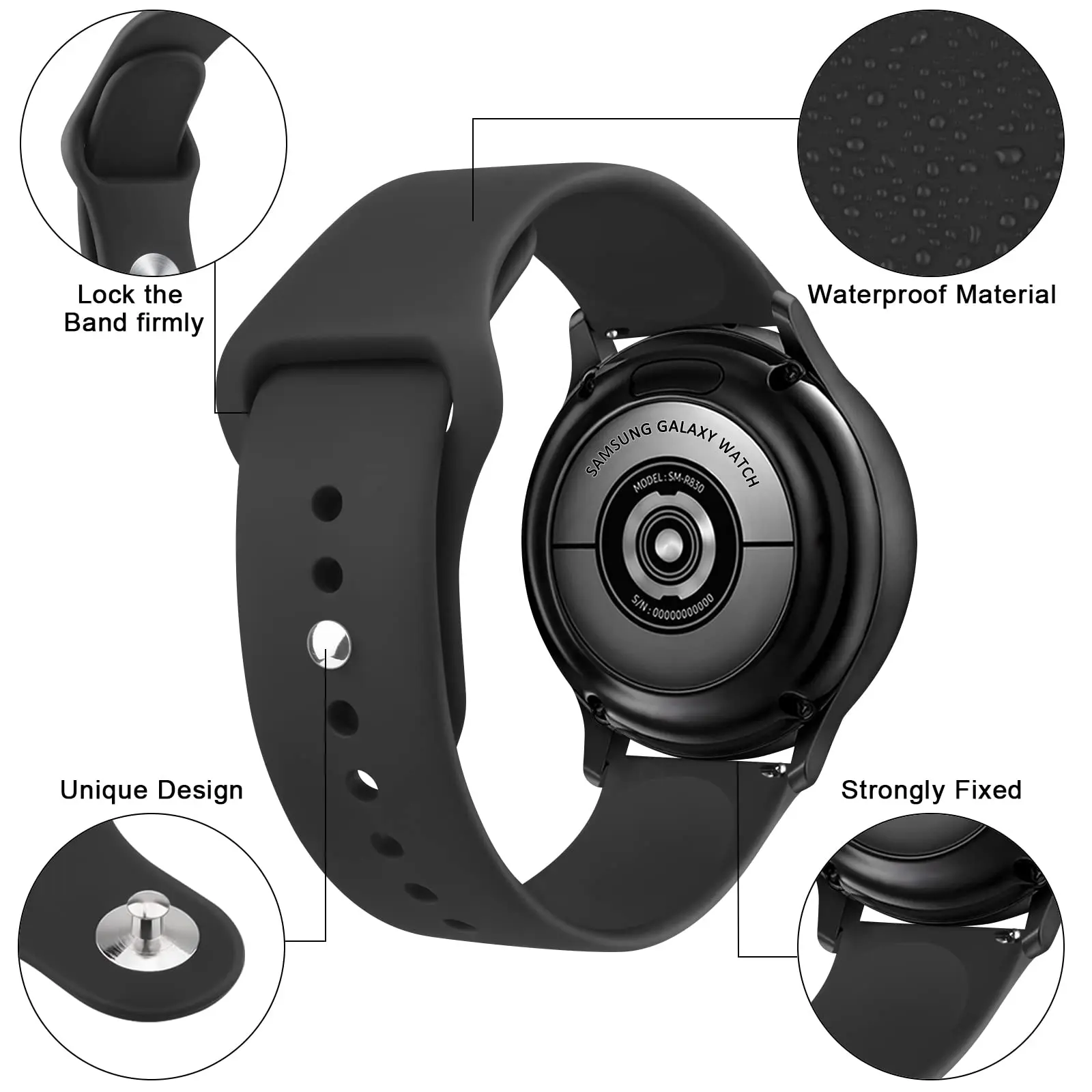 Pulseira de Silicone para Samsung Galaxy Watch, Pulseira Relógio Clássico, Pulseira para Relógio 6, 5, 4, 44mm, 40mm, Active 2, 3, 45mm, 41mm, 46mm, 42 milímetros, 20 milímetros, 22 milímetros