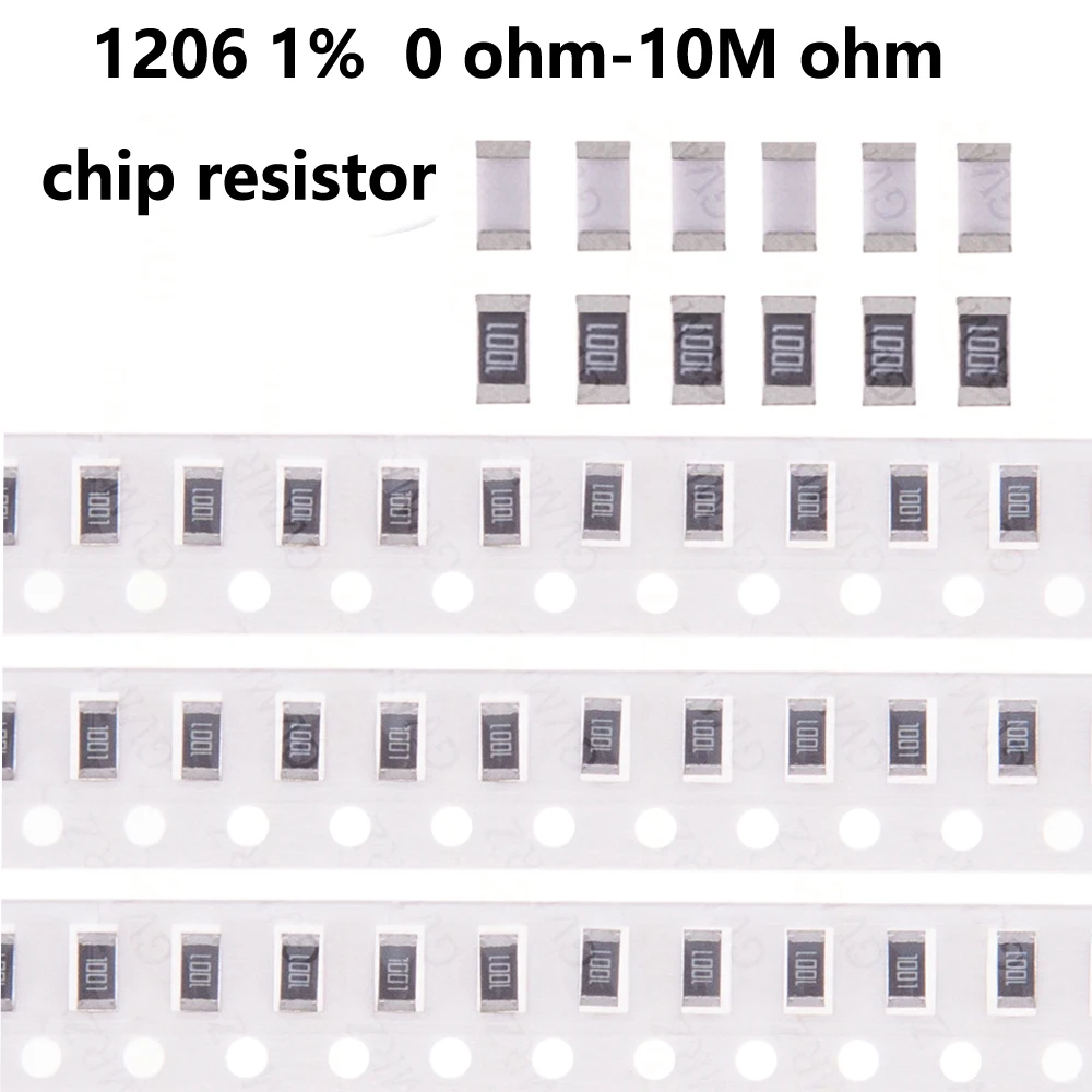 100pcs 1206 1%  0 ohm ~ 10M ohm 100K 0 10 470 ohm percenta  SMD hip resistor 0 10R 100R 220R 330R 470R 1K 4.7K 10K 47K