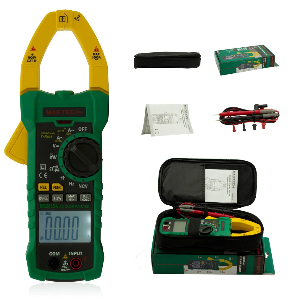 MASTECH MS2015A AutoRange Digital AC 1000A Current Clamp Meter True RMS Multimeter Frequency With Non-contact Voltage Detector