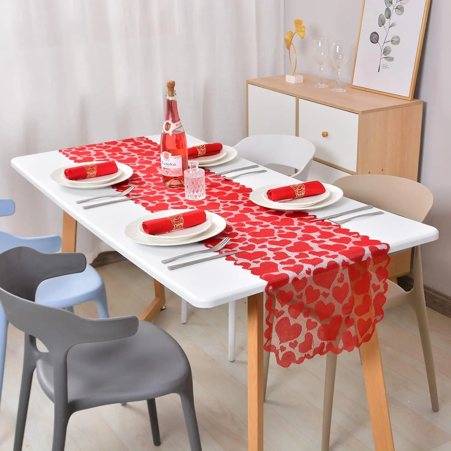 Celebrate New Year and Valentine's Day with Red Table Runners to Decorate Your Dining Table, Waterproof and Oil-Proof Placemats and Tablecloths, Suitable for Valentine's Day Home Decoration