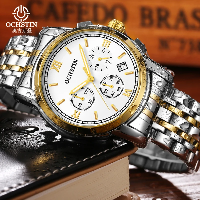 OCHSTIN New Sale Male Quartz Wrsitwatch Man Stainless Steel Strap Watches Men's Calendar Chronograph Waterproof Luxury Watch