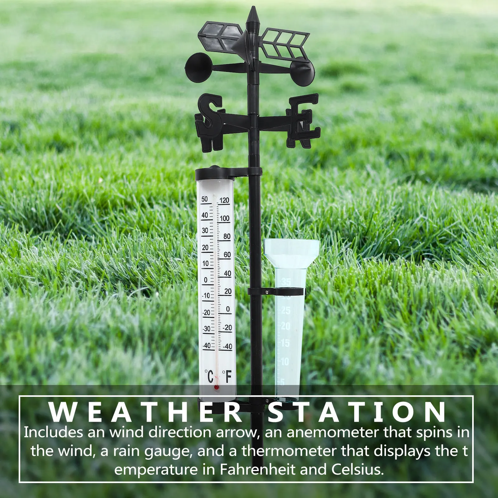 Multi Function Outdoor Meteorology Instrument Wind Speed Direction Rainfall Temperature Measurement Thermometer Rain Gauge