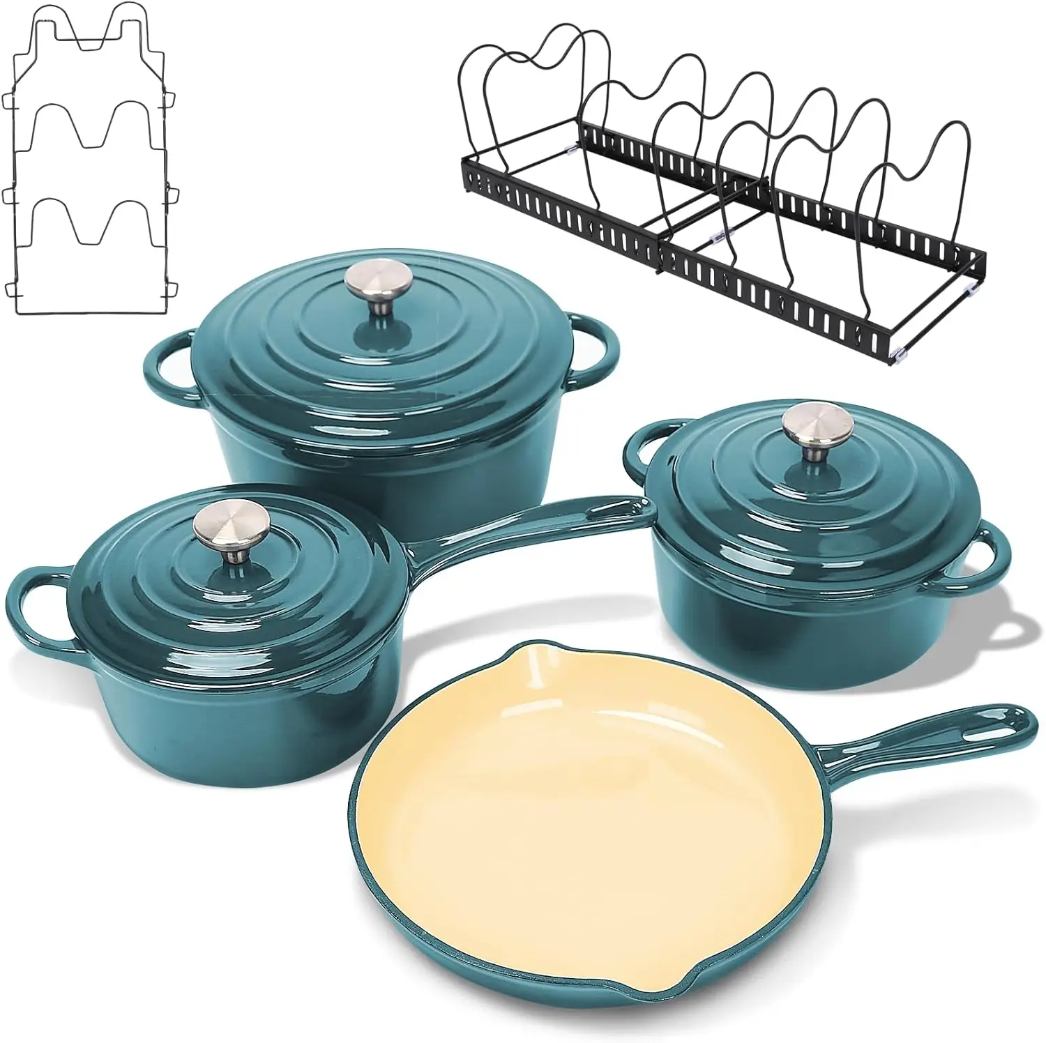 

Enameled Cast Iron Dutch Oven- 9 Pieces Nonstick Cookware for Braising, Stews, Roasting, Bread Baking, Cooking Pot Oven Safe & C