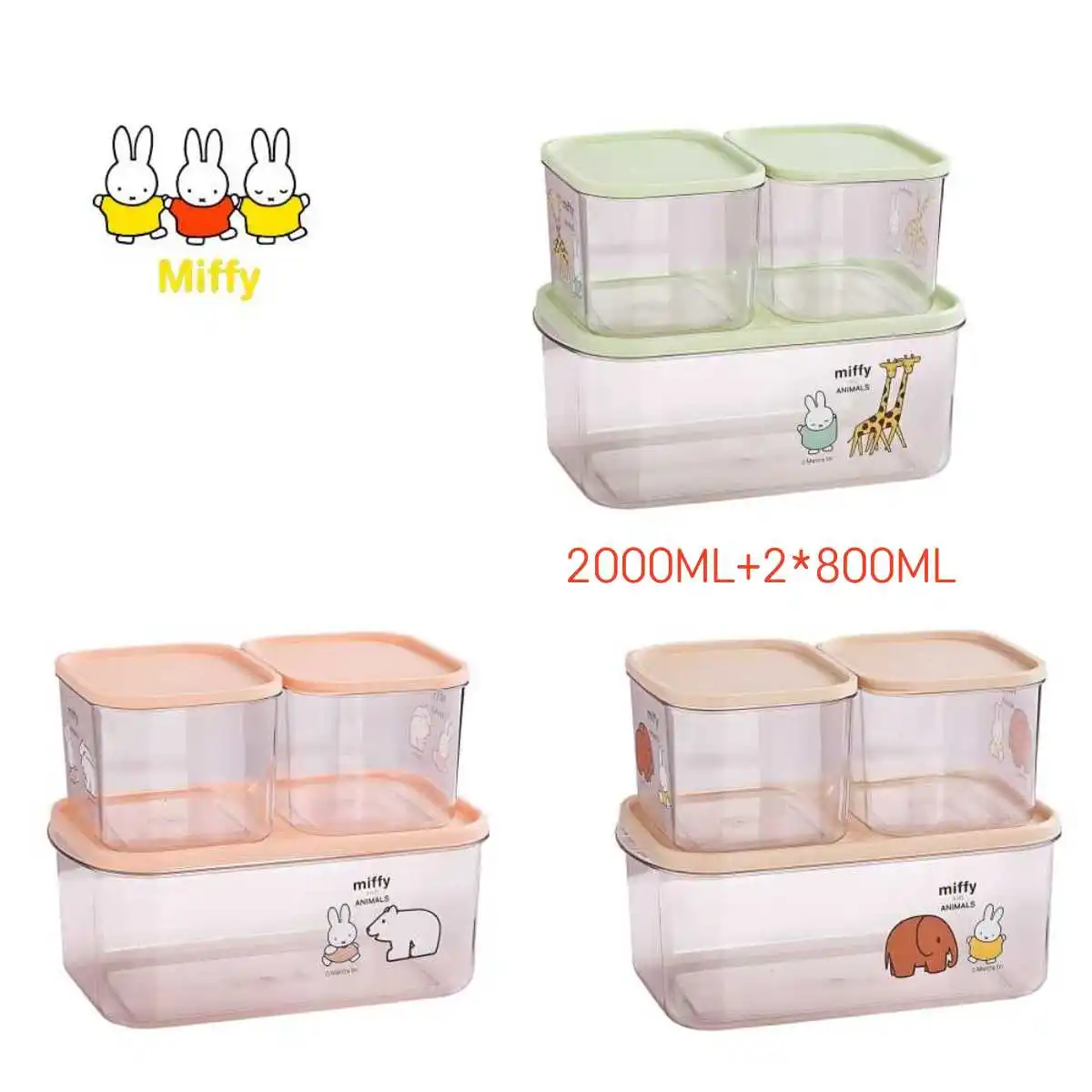 

Kawaii Miffy Rabbit Storage Can Three-piece Set Five-grain Cartoon Storage Can Household Sealed Can Snack Storage Box