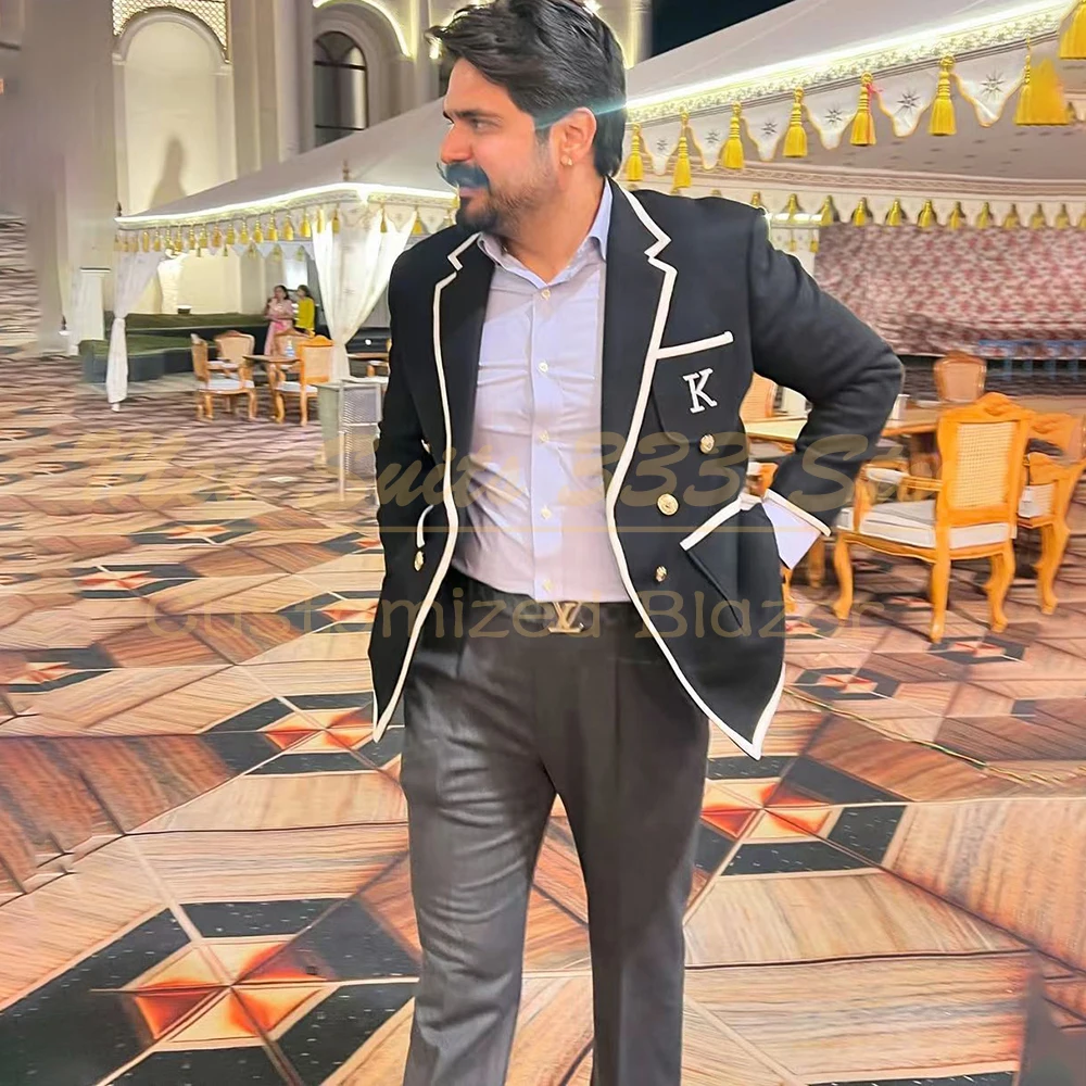 

Formal Wedding Men's Suits Black Double Breasted Notch Lapel Slim Fit Blazer With Grey Pants 2 Piece Male Clothing Costume Homme