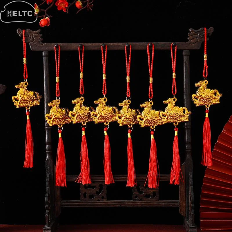 2/6 Pcs 2026 Year Of The Horse Wall Hanging Car Ornament Chinese New Year Red Gold Pendant Lucky Decor Housewarming Gifts