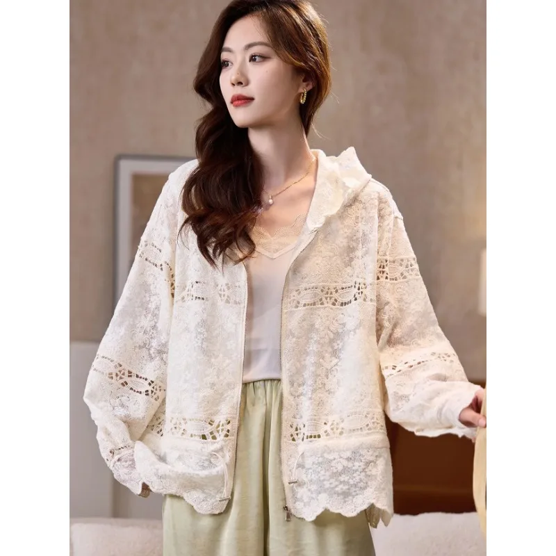 Europe America Y2k Sexy White Long-sleeved Short Lace Shirt Crop Top Female Summer Lazy Loose Chic Smock Shawl Mesh Blouse Goth