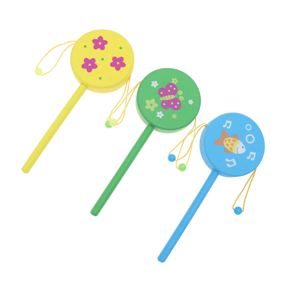 

3 Pcs Wood Toys Material Bright Colors Baby Educational Shaking Drum Hand Coordination Cognitive Competence