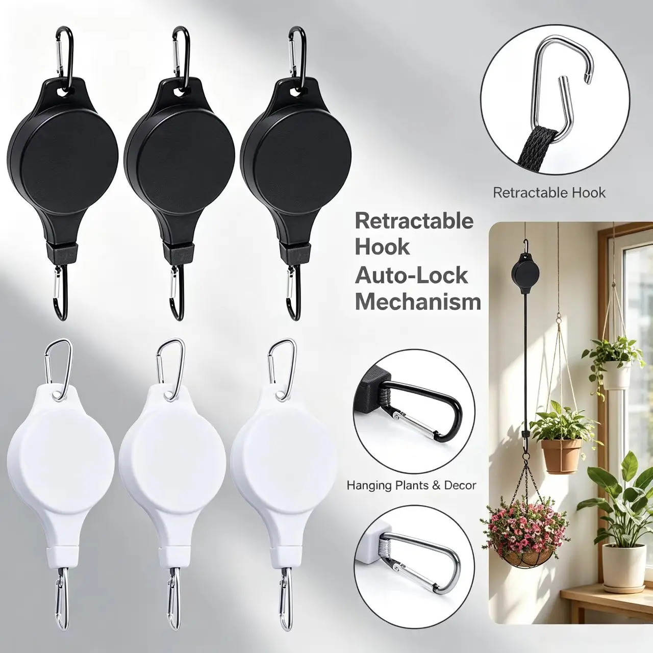 Extendable Hanging Hook – Retractable Plant Hanger for Bird Cages, Flower Pots & Baskets, Height Adjustable Garden Tool