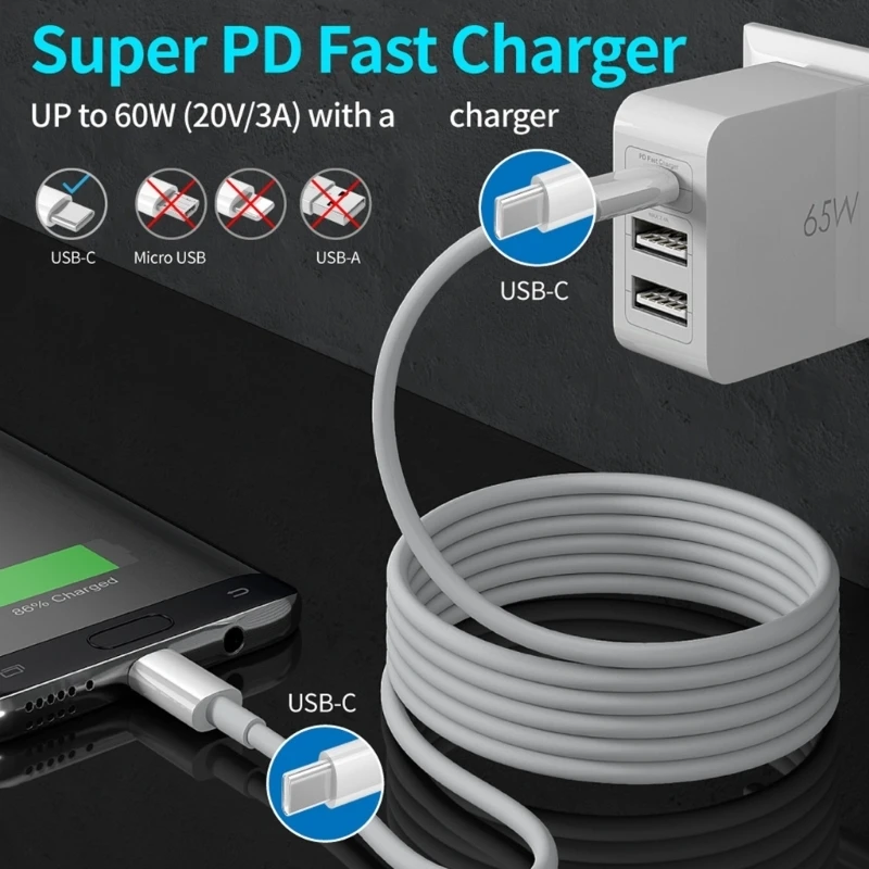 USB C to USB C Charging Cable with 100W Fast Support, E-Marker USB 2.0 Data Cord for Home Travel Daily Use