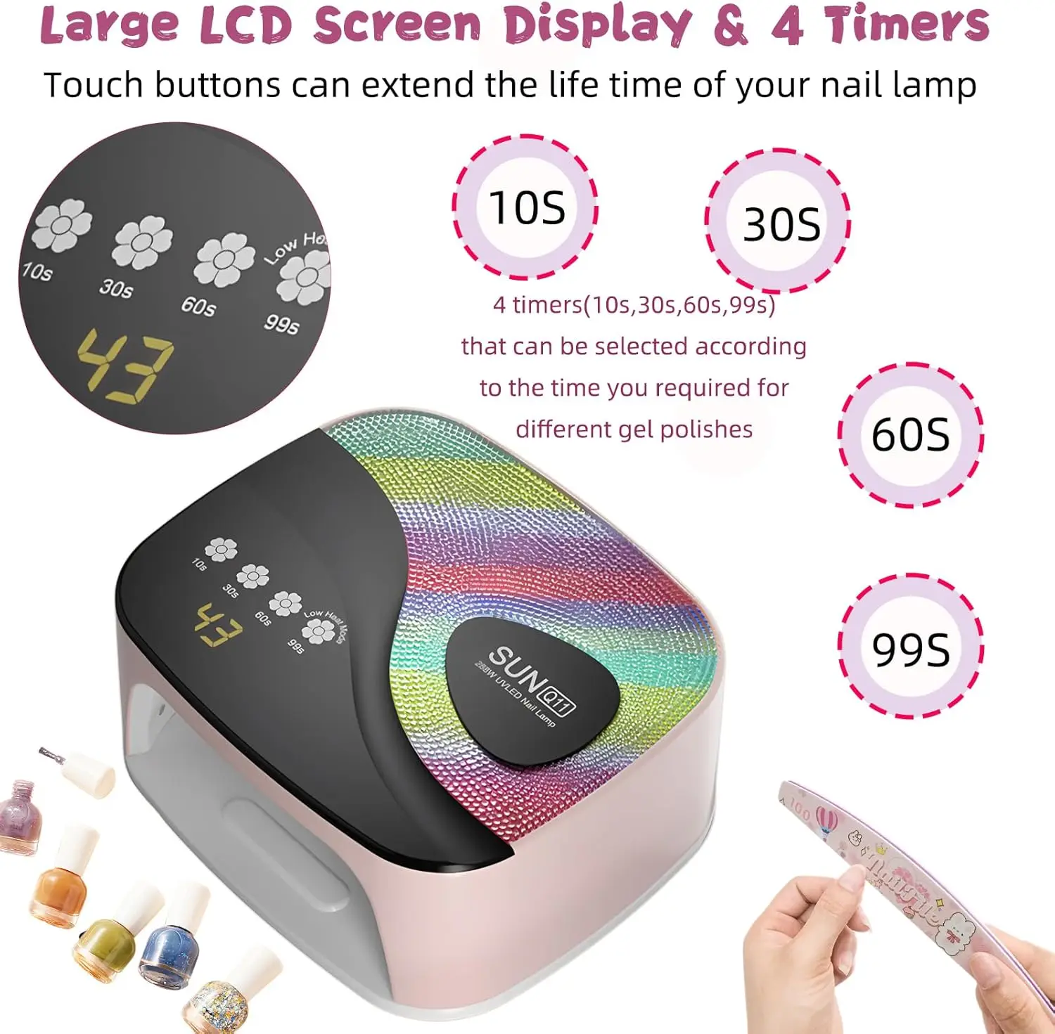 مصباح أظافر بالأشعة فوق البنفسجية مع 45 خرزة، 4 مؤقت، مستشعر تلقائي LED لأظافر الجل