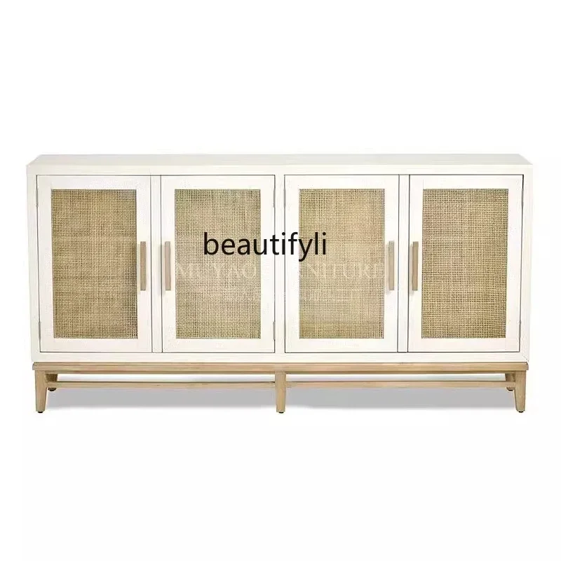 TTT American solid wood dining side cabinet, sofa back cabinet, multi-functional restaurant locker, rattan porch cabinet