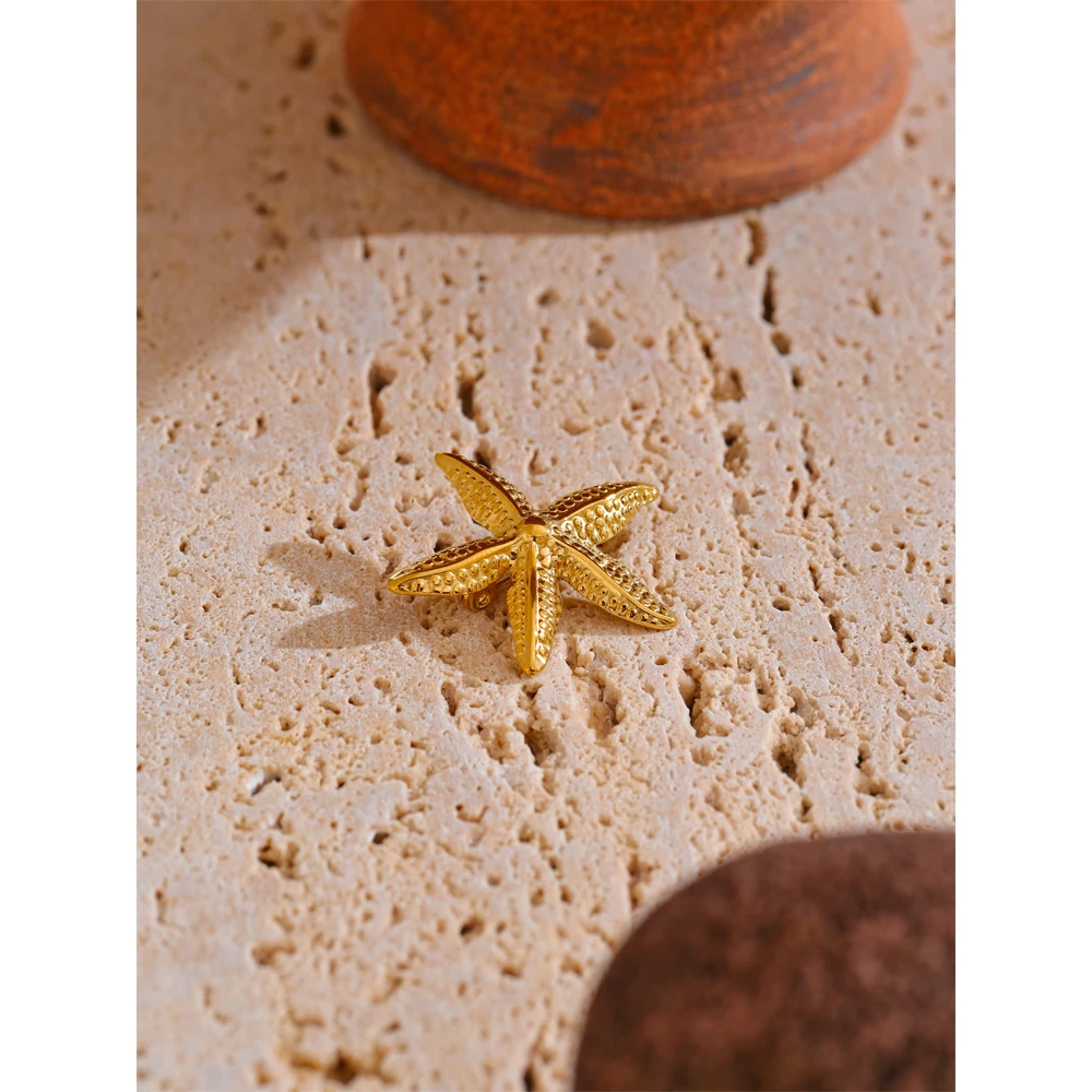 Yhpup Ocean Style Stainless Steel Metal Starfish Golden Brooch Pin for Women Clothing Accessories Stylish Chic Jewelry Gift