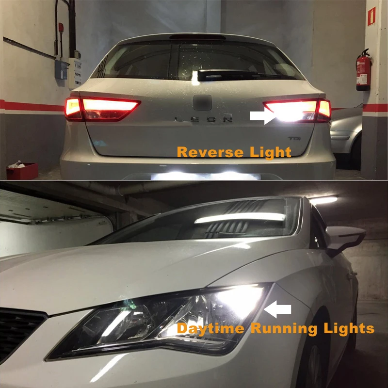 14.4W Pure White Canbus Error Free LED DRL Daytime Running Light Reverse Exterior Lights for Seat Leon 3 MK3 5F (2013+)