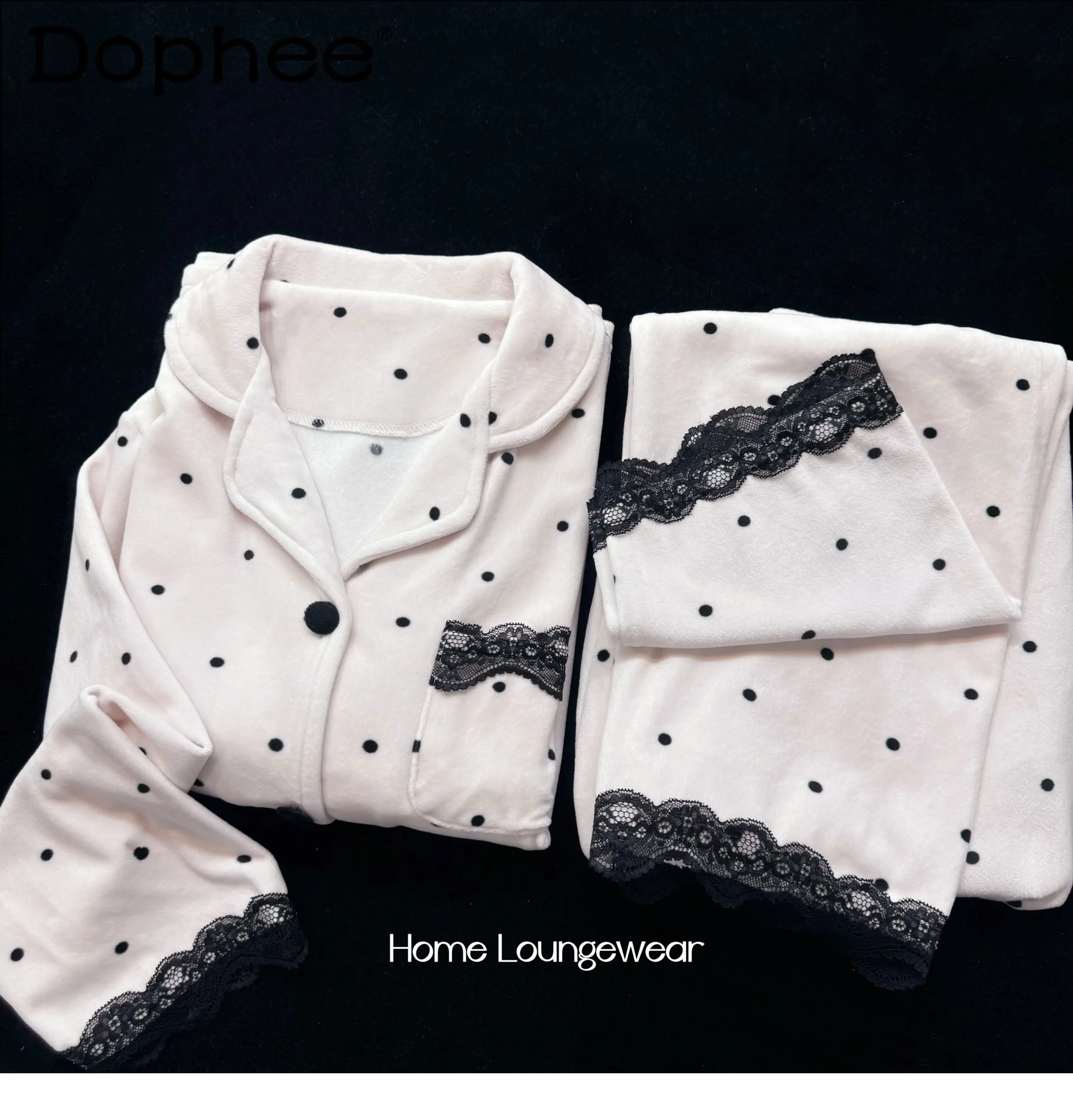 Sweet Girl Japanese Ins Storm Point Plush Pajamas Autumn and Winter Long Sleeves Warm and Comfortable Casual Loungewear Suit