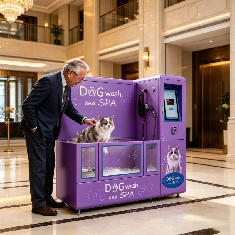 Self-Operated Pet Cleaning Station, Detergent Auto-Inject Washer Dryer, Air-Dry Fluff Function Grooming Box for Store Use