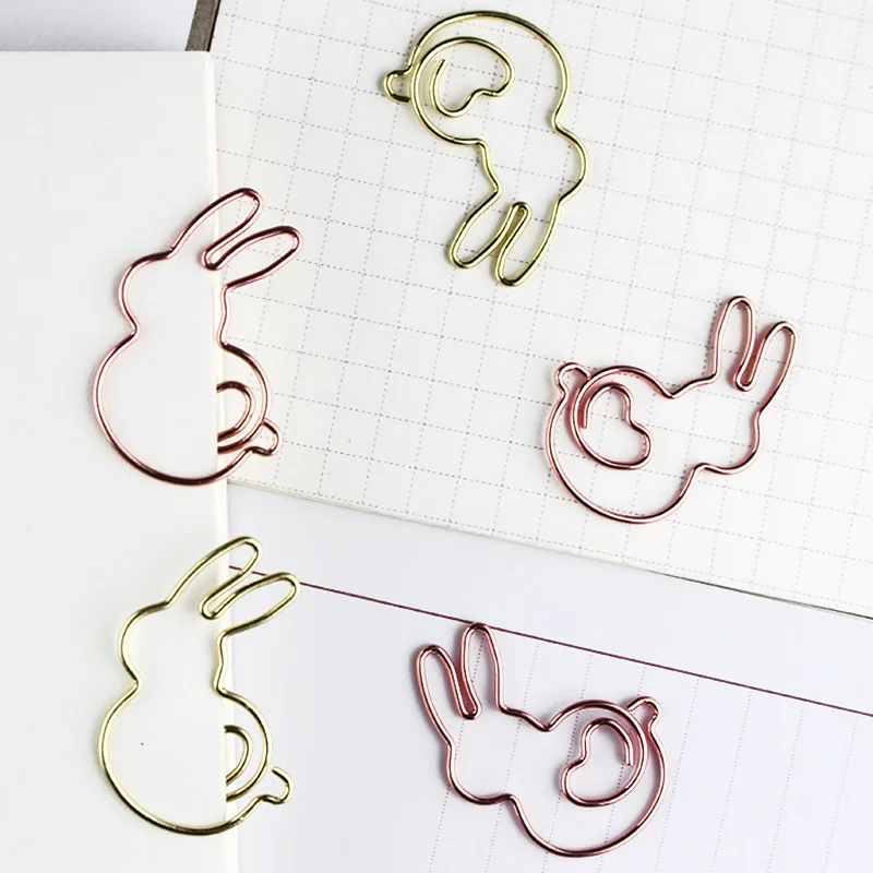 8pcs/box Cute Rabbit Shaped Paper Clips Gold Clip Bookmark Binder Clip Office Accessories Paper Clips Patchwork Clip