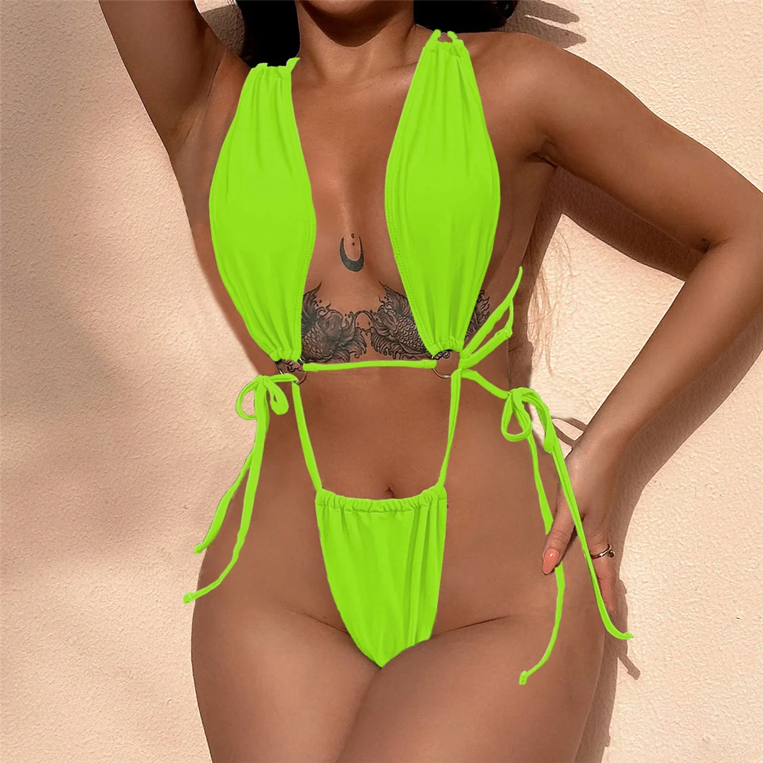 S - XL Cross Back Tummy Cut Out Women Swimwear One Piece Swimsuit Female Monokini High Leg Cut Bather Bathing Suit Swim Lady