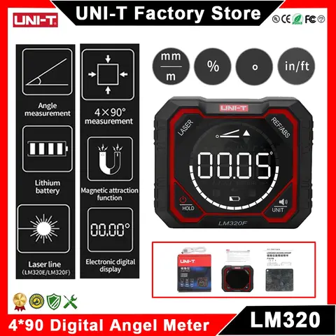 UNI-T LM320D LM320E LM320F Laser Inclinometer Digital Angle Meter with Absolute Relative Angle Measurement Magnetic Inclinometer