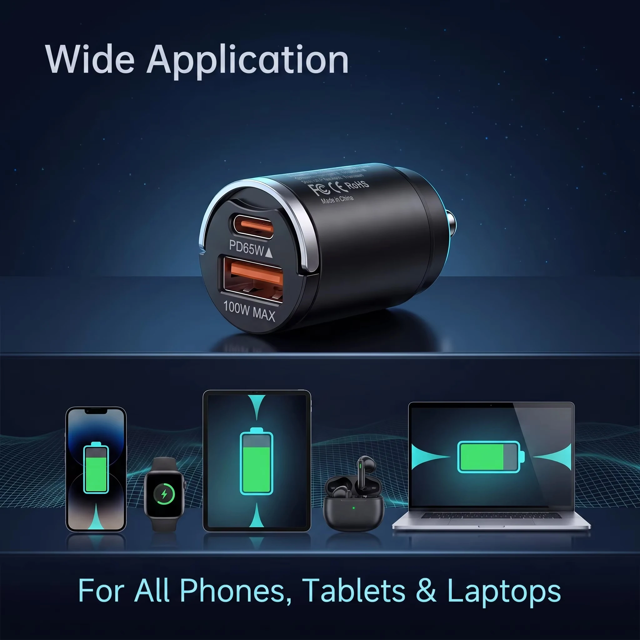 165W Flush Fit Car Charger Heat Resistant Zinc Alloy Body PD 65W Type C and 100W USB A Power for Cars Trucks SUVs and Travel