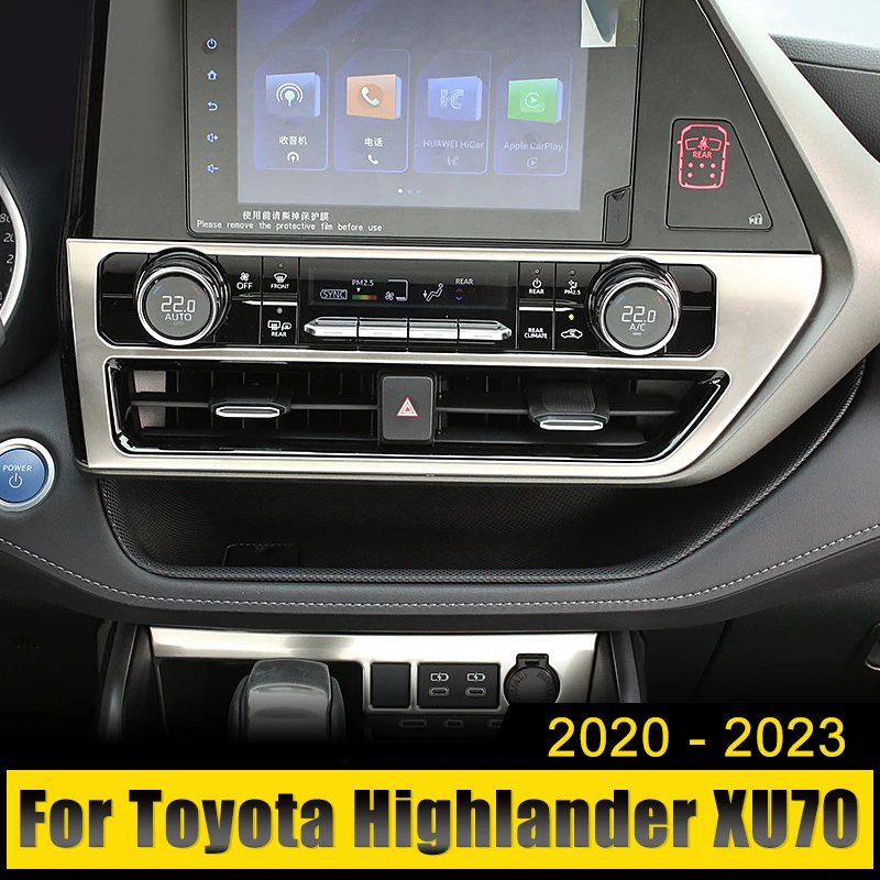 

For Toyota Highlander XU70 2020-2022 2023 Hybrid Stainless Car Air Conditioning Knob Climate Control Switch Speed Button Cover