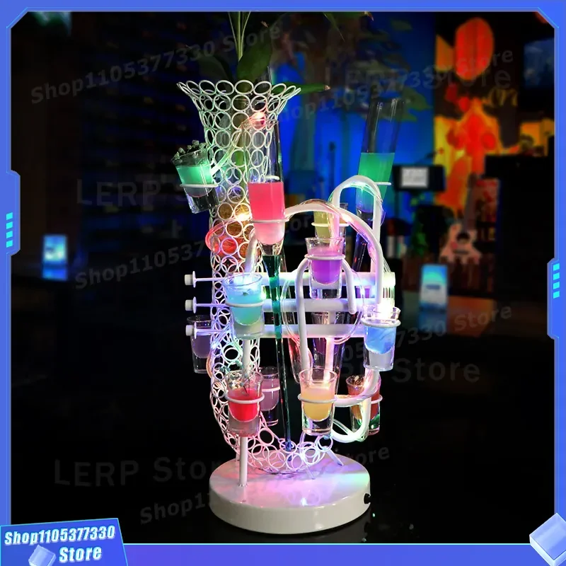 Creative Glowing Saxophone Glass Shelf Custom Bar Cocktail Night KTV Theme One Bullet Cup Decorative Lighting Display Stand