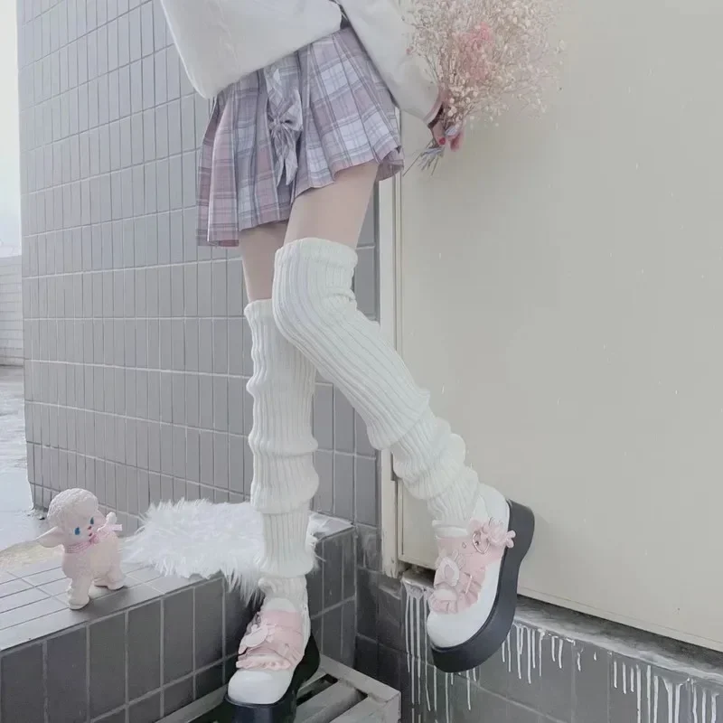 

70cm Over Knee Japanese JK Uniform Leg Warmers Korean Lolita Girls Costume Women Knit Boot Socks Pile Up Sock Foot Warming Cover