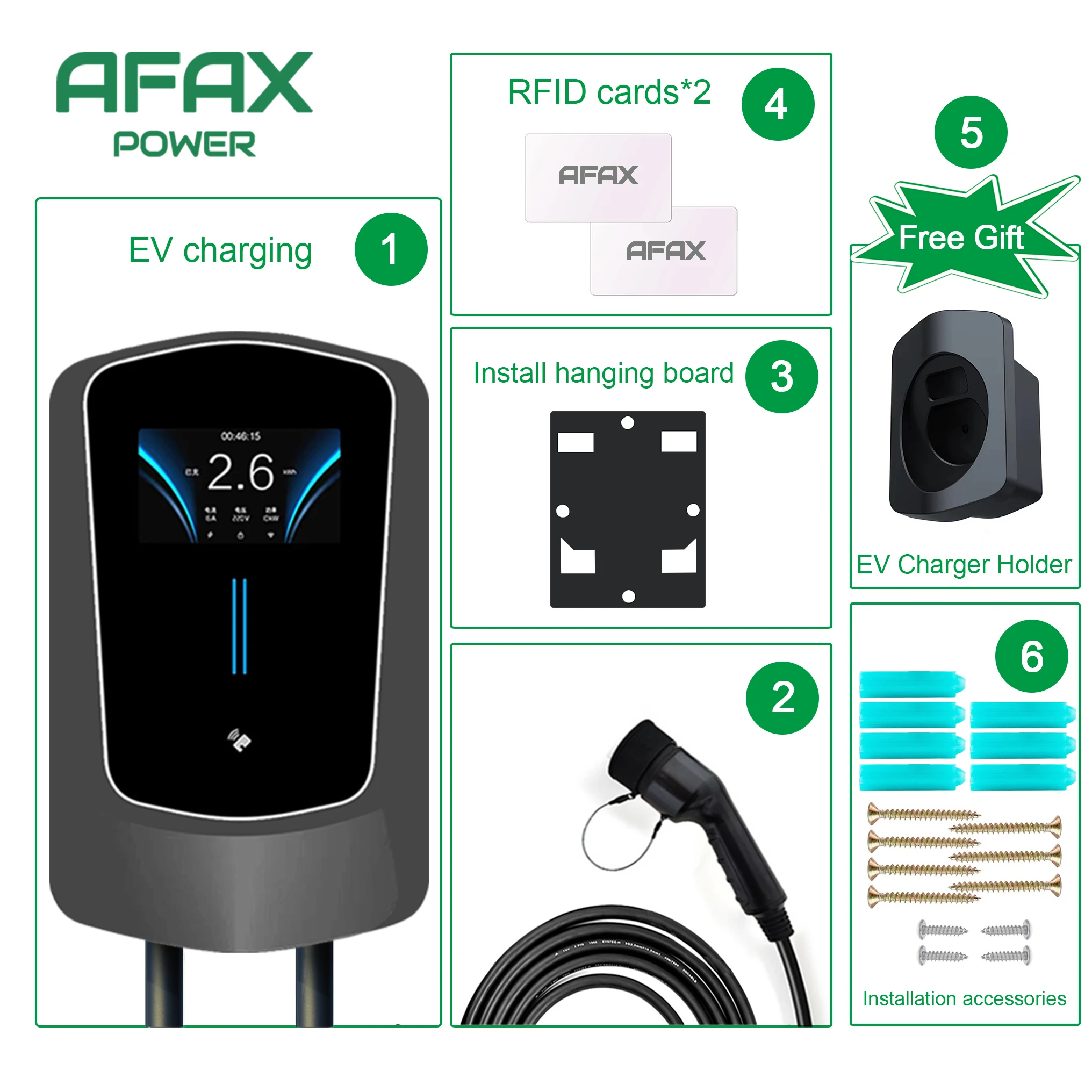 AFAX-cargador EV para vehículo eléctrico EVSE Wallbox, Cable de carga de 5m, 7kW, 11kW, 22kW, Control por aplicación con enchufe, 16A, 32a