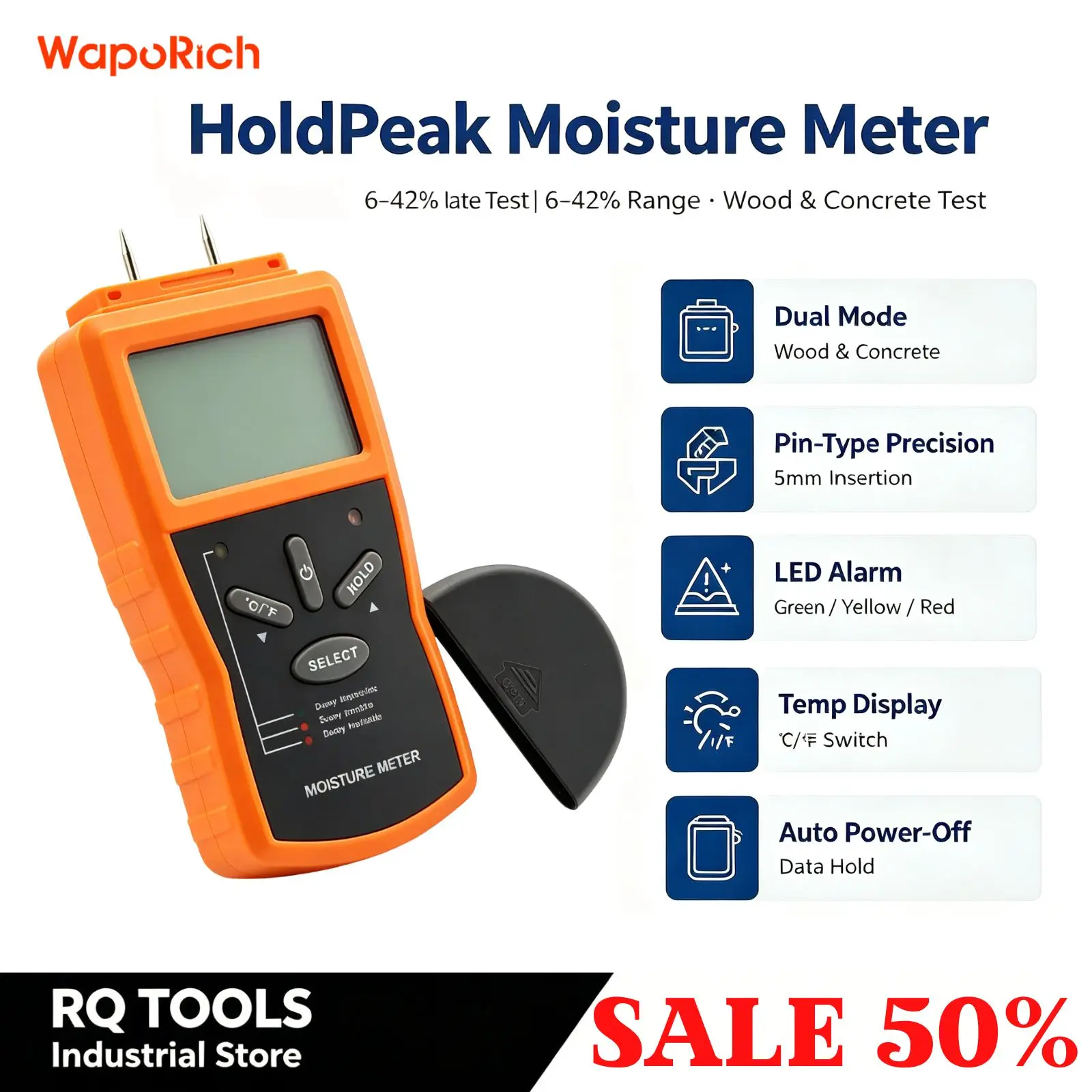 HoldPeak Moisture Meter 6 To 42 Percent Wood Range Dual Material Mode Clearance For Wood Concrete Mortar Plaster Test