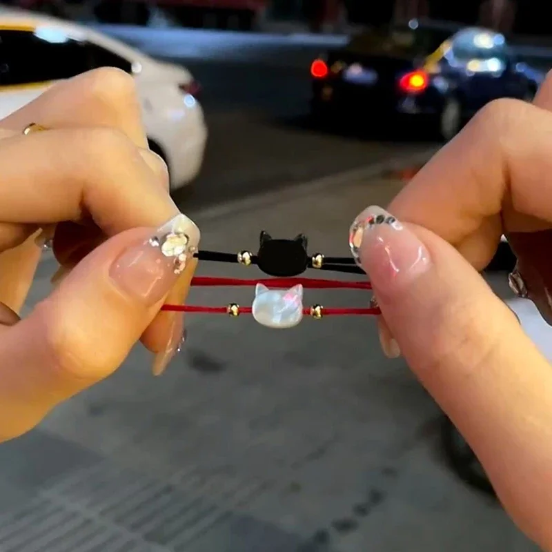 1/2 шт. браслет из натурального лунного камня, подвески в виде милой кошки из обсидиана для пары, черные, красные веревочные браслеты ручной работы, ювелирные изделия 1/2 шт. браслет из натурального лунного камня, подвески в виде милой кошки из обсидиана для пары, черные, красные веревочные браслеты ручной работы, ювелирные изделия