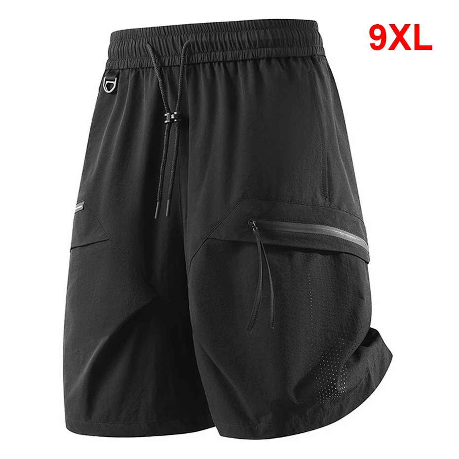 

9XL Plus Size Summer Running Shorts Men Cool Shorts Summer Breathable Short Pants Male Fashion Casual Elastic Waist Shorts Black