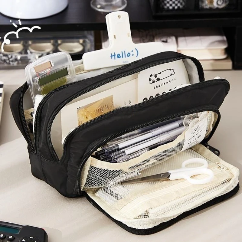 Three Layer Windowed Pencil Case with Multiple Compartments Large Capacity and Multifunctional Pencil Case Storage Bag