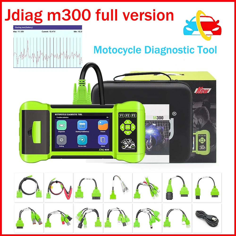 JDiag M300 Full OBD2 Diagnostic Scanner Tools Clear Fault Code Print Heavy Duty Motorcycle for Honda Yamaha with Adapter Cable