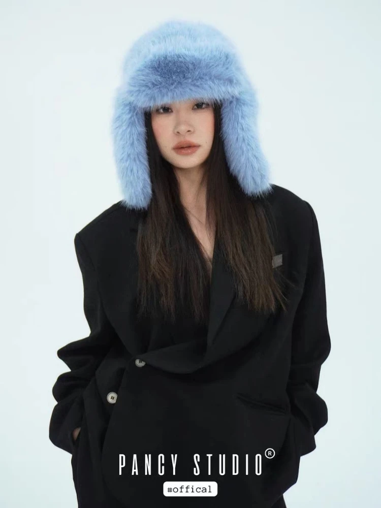 AliExpress NONE Fluffy Imitation Mink Fur Bomber Hats Men's Autumn and Winter Korean Version Plush Pilot Hat Female Ins Blogger Cycling Cold Hat