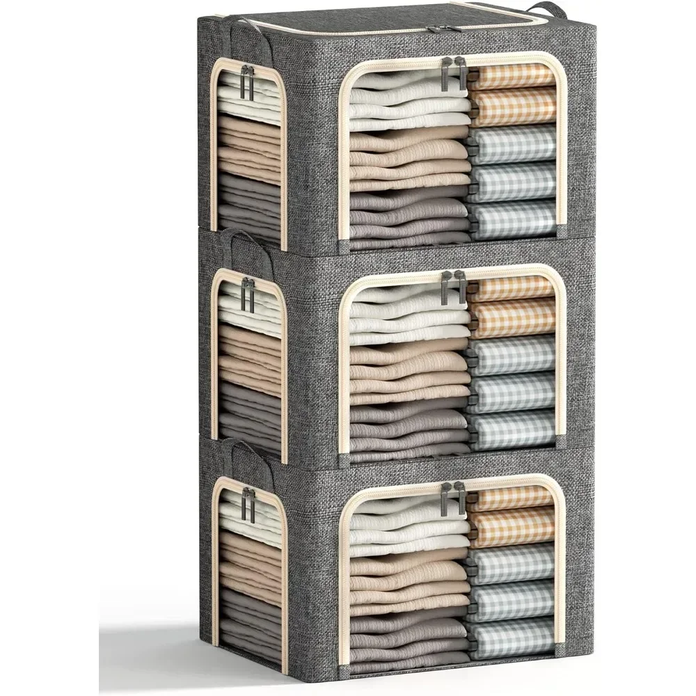 Openings Clothes Storage Bins with Metal Frame, Foldable Storage Bin for Clothes, Clothing Storage Bins with Lid